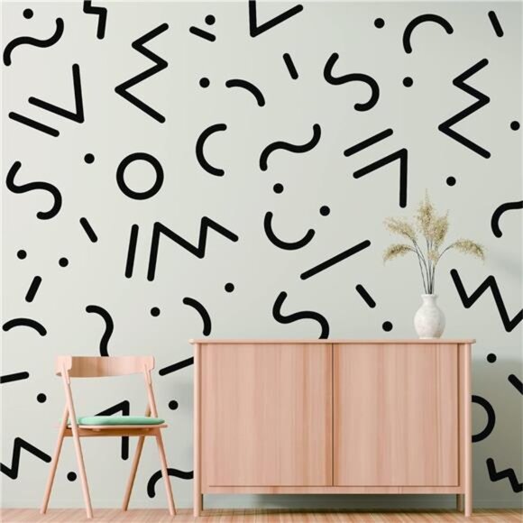 Black Geometric Wall Decals Vinyl Peel Stick Modern Abstract Lines Dots Circle A - Picture 1 of 8